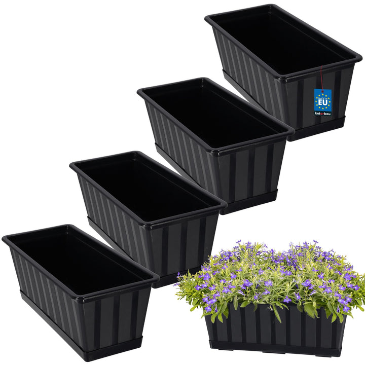 KOTARBAU® 4er Set Blumenkasten - Blumentopf für Balkon - 40 x 18 x 14 cm - Anthrazit - Balkonkasten