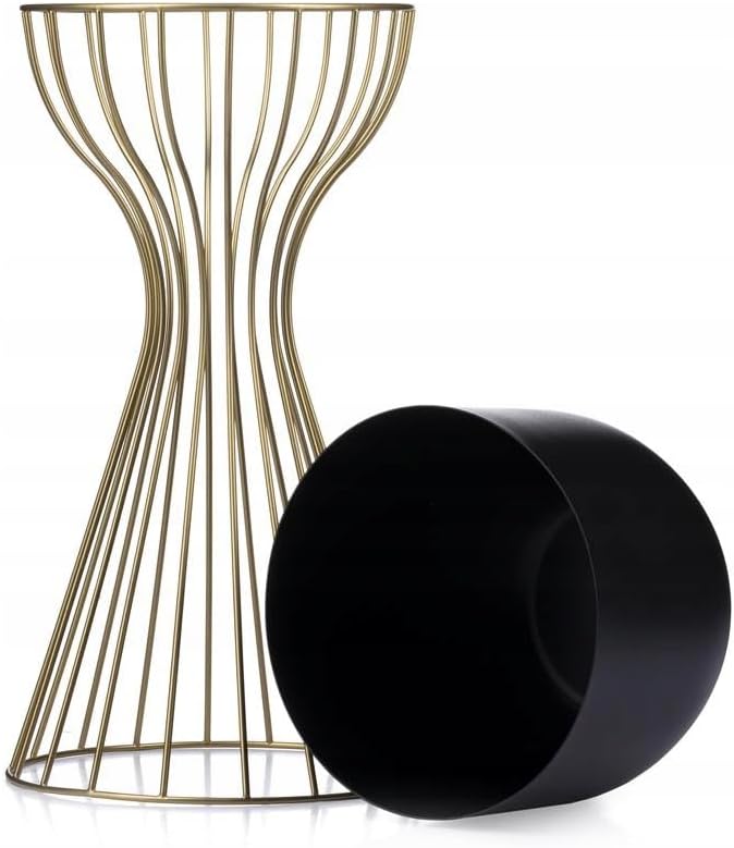 Moderne Blumenständer Metall 46 cm Hoch mit Schwarz Blumentopf Rund 18 cm Ø auf Robuste Gold Ständer