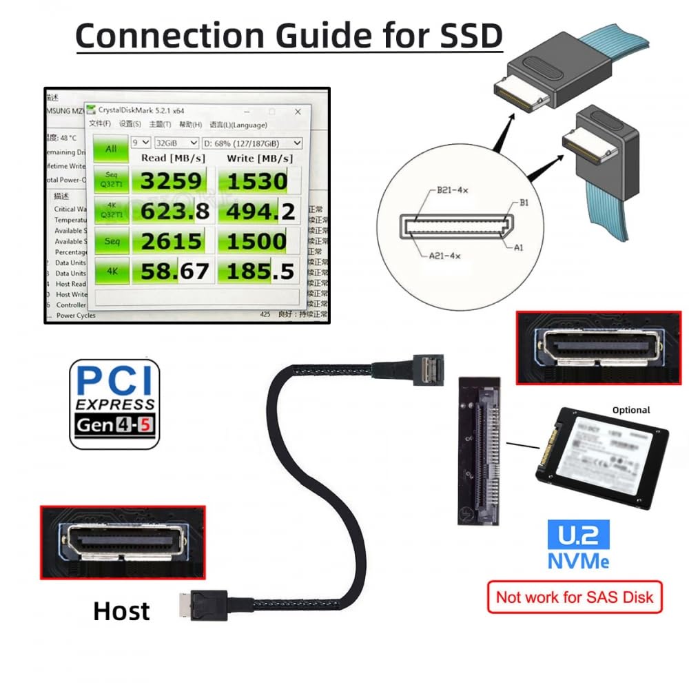 CY-Kabel, 90 Grad nach unten abgewinkelt, OcuLink PCIe 4.0 PCI-Express SFF-8611 4i auf SFF-8611, akt