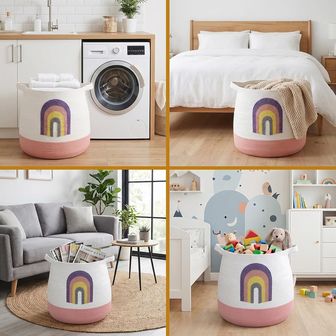 Grosser Aufbewahrungskorb Wickeltisch Korb Kinderzimmer, 39x43cm Regenbogen - als Spielzeug Aufbewah