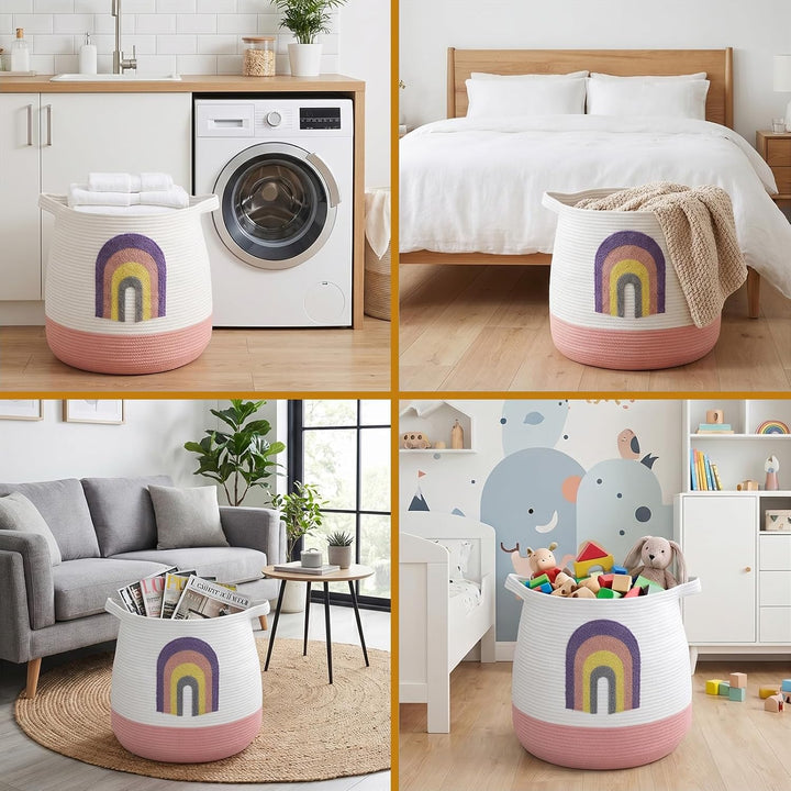Grosser Aufbewahrungskorb Wickeltisch Korb Kinderzimmer, 39x43cm Regenbogen - als Spielzeug Aufbewah