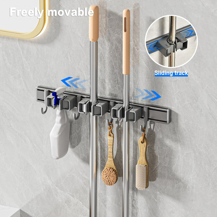 Besenhalterung Wand Ohne Bohren, Besenhalter mit 4 Halter und 5 Haken Beweglicher Wandhalterung Bese