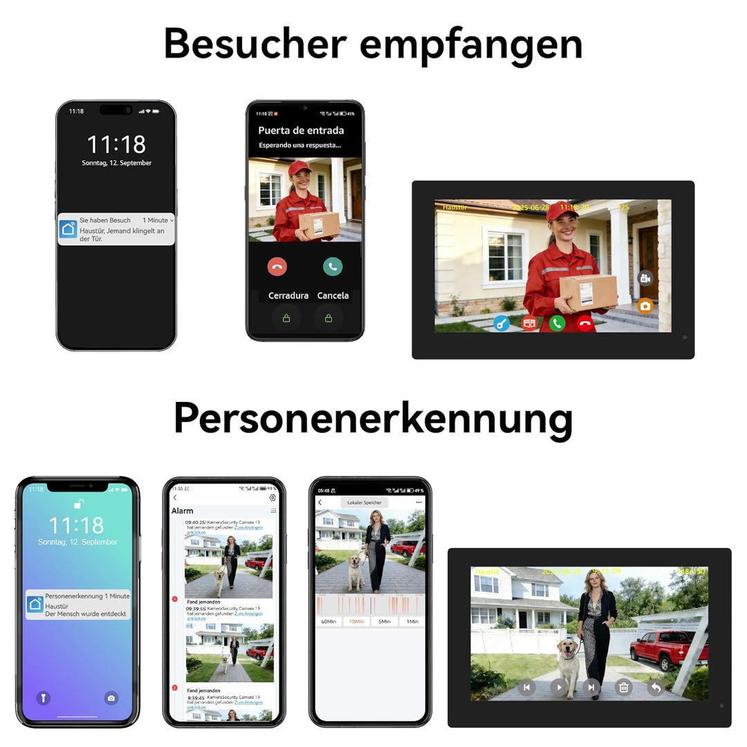 Video Türsprechanlage 2 Draht, Türklingel mit Kamera, Full HD Kamera,Türsprechanlage unterstützt Pas