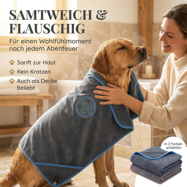 HUND IST KÖNIG® Hundehandtuch extra saugfähig - Hunde Handtuch saugstark aus Mikrofaser mit 4 Eingri