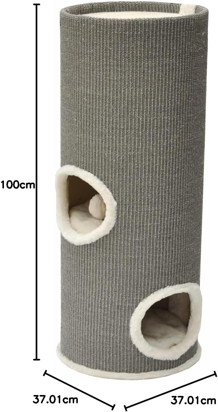 nanook Kratztonne Kratzbaum Oskar - Spieltonne für Katzen XXL mit 3 Höhlen und Spielball - Höhe 100