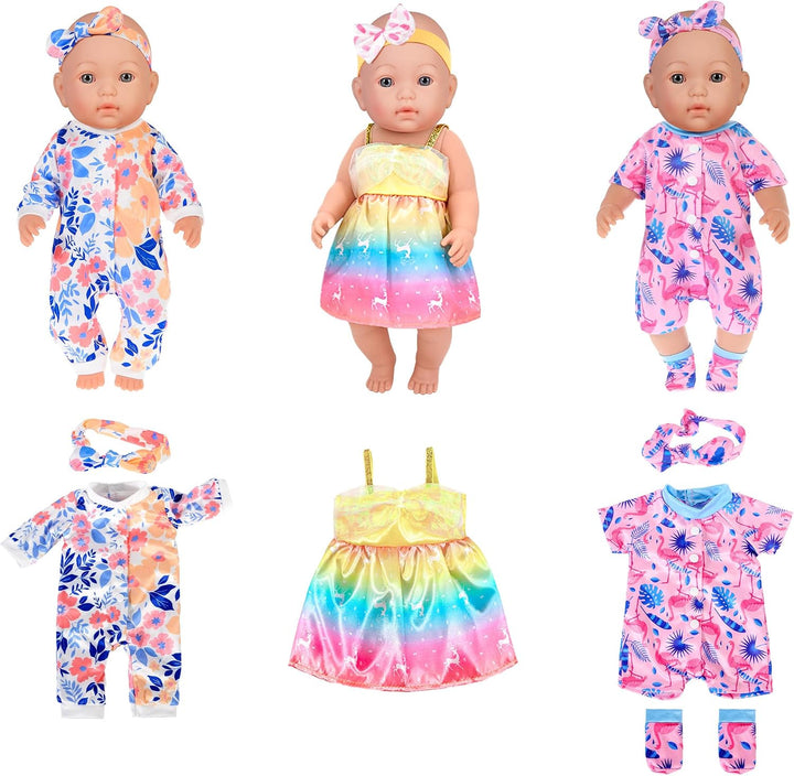 10-Sätze Puppenkleidung umfassen Kleid Outfits und Bikini für 43cm / 17 Zoll Neugeborene Babypuppen