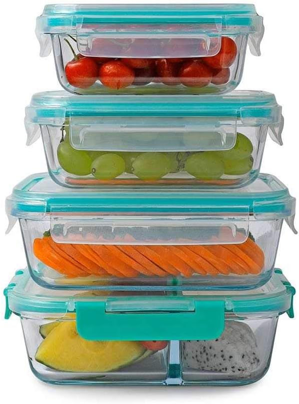 Frischhaltedosen-Set mit Deckel und Klipp-Verschluss, Behälter aus Thermo-Glas, hitze- und kältebest