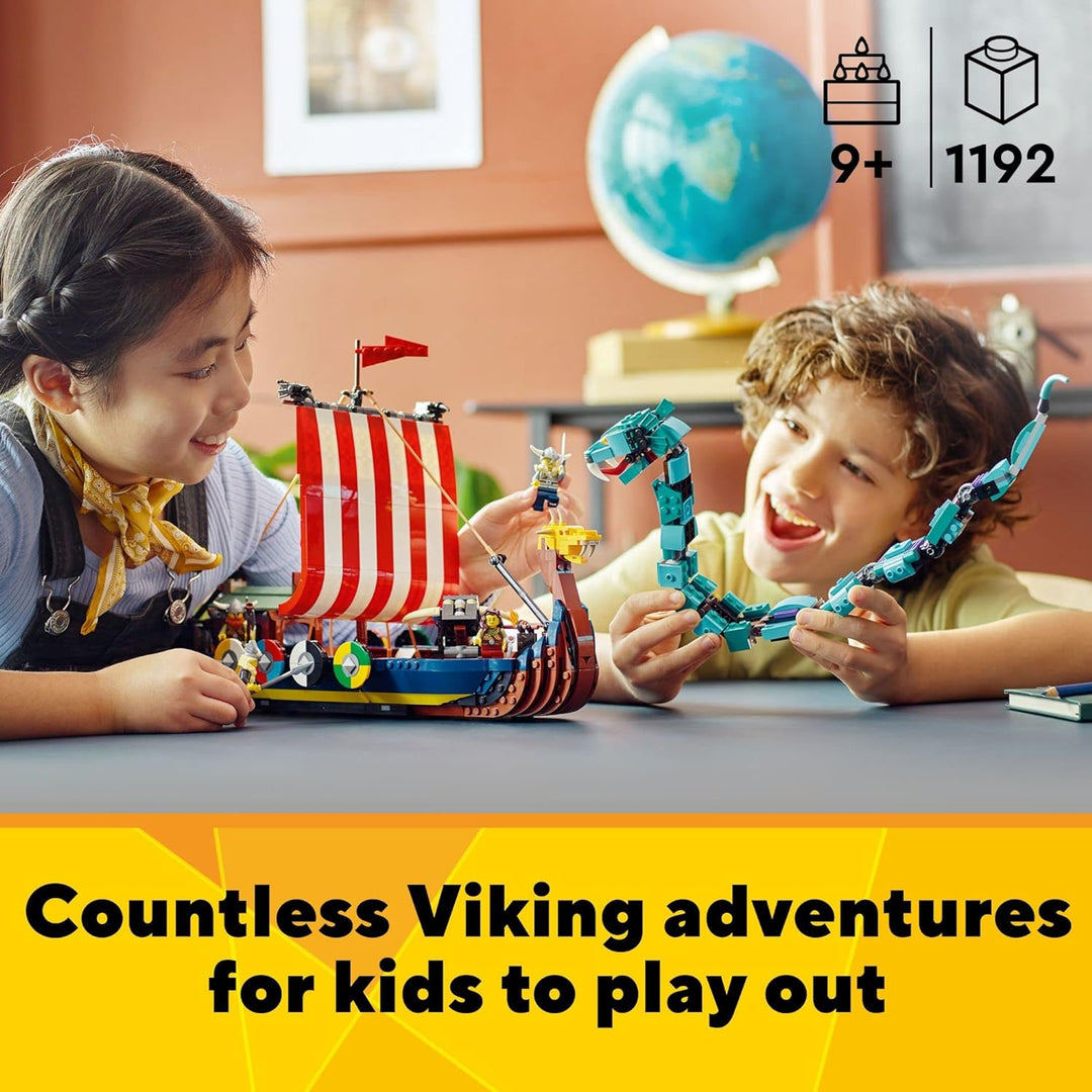 LEGO Creator 31132 3-in-1 Bauspielzeug Set mit Wikingerschiff und Midgard Schlange für Jungen, Mädch