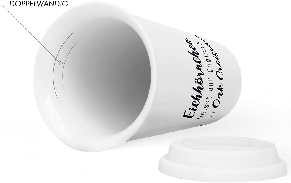 JUNIWORDS To-Go Becher mit Deckel, Eichhörnchen heisst auf Englisch nicht Oak Croissant