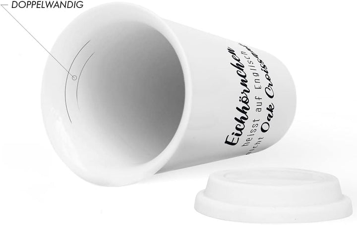 JUNIWORDS To-Go Becher mit Deckel, Eichhörnchen heisst auf Englisch nicht Oak Croissant