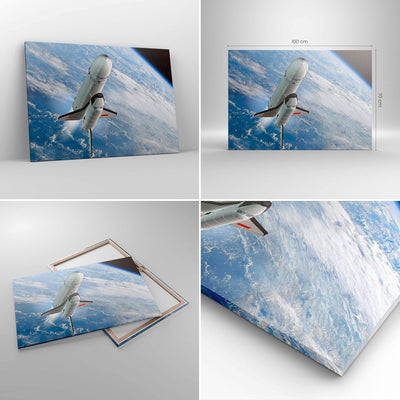 Bilder auf Leinwand 100x70cm Leinwandbild Himmel Rakete Kosmos Planet Gross Wanddeko Bild Schlafzimm