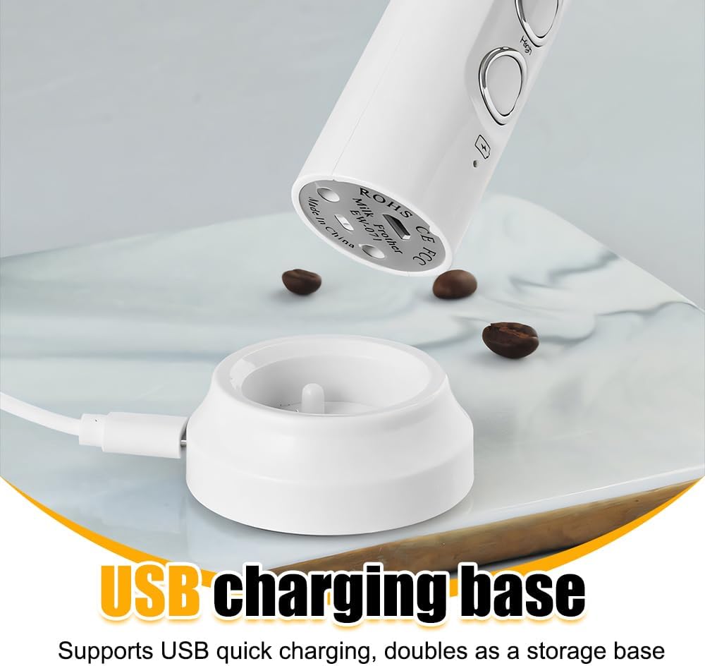Elektrischer Milchaufschäumer, Aufschäumstab aus Edelstahl 304 mit 3 Aufsätzen, Kaffeeschäumer, USB-