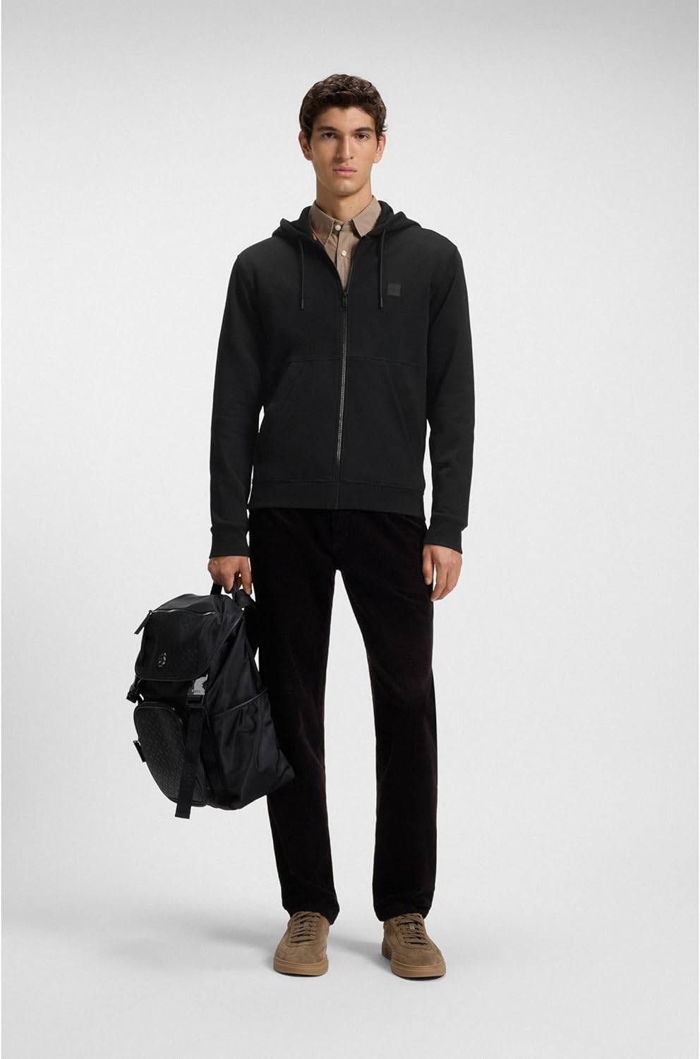 BOSS Herren Zetalky Hoodie aus Baumwoll-Terry mit tonalem Logo-Aufnäher und Reissverschluss L Black1