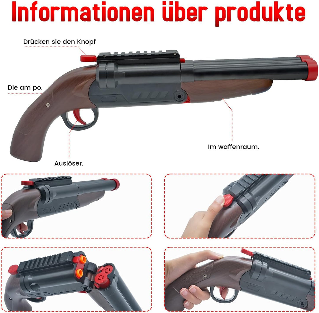 Double Barrel Soft Bullet Shot Spielzeug Schaum Blaster mit Shell Auswerfen, 2 in 1 Dart Blaster, Ge