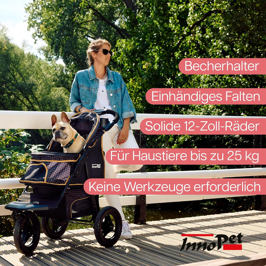 Innopet Adventure Hunde- &amp; Katzenbuggy Schwarz/Gelb - Geländegängiger Hundewagen für Hunde bis zu 30