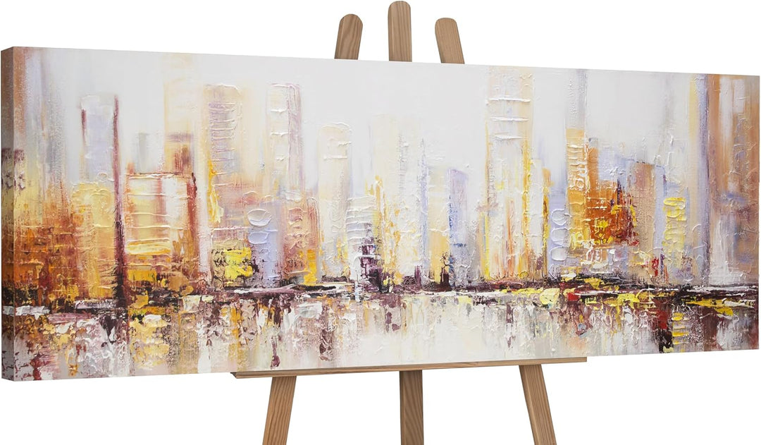 YS-Art Abstrakt Stil Acryl Gemälde auf Leinwand Megapolis Grossstadt handgemalt Wandbilder Wohnzimme