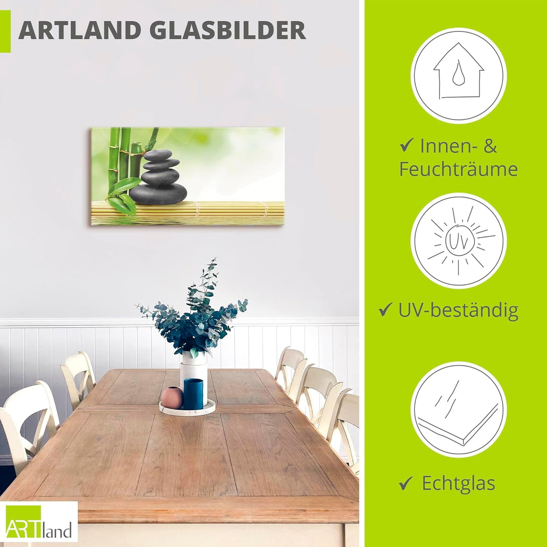 ARTland Glasbilder Wandbild Glas Bild einteilig 60x30 cm Querformat Asien Wellness Zen Spa Steine Ba
