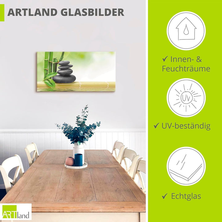 ARTland Glasbilder Wandbild Glas Bild einteilig 60x30 cm Querformat Asien Wellness Zen Spa Steine Ba