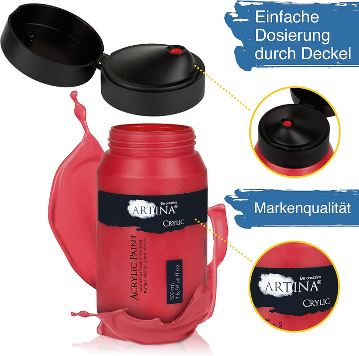 Artina 10er Acrylfarben Set 500ml – Deckende Malfarbe Schnelltrocknende Farbe zum Malen 10x500ml Pro