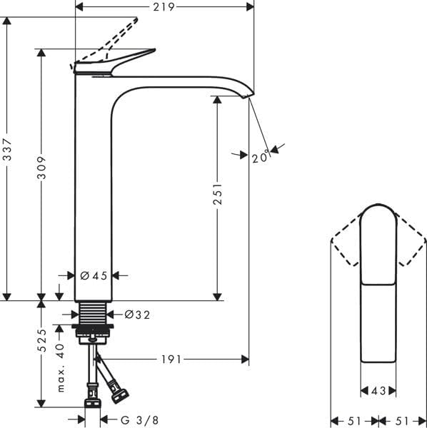 hansgrohe Waschtischarmatur Vivenis, Wasserhahn Bad mit Auslauf Höhe 250 mm, Badarmatur wassersparen