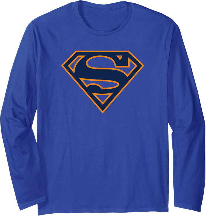 Superman Navy & Orange Shield Grey Langarmshirt