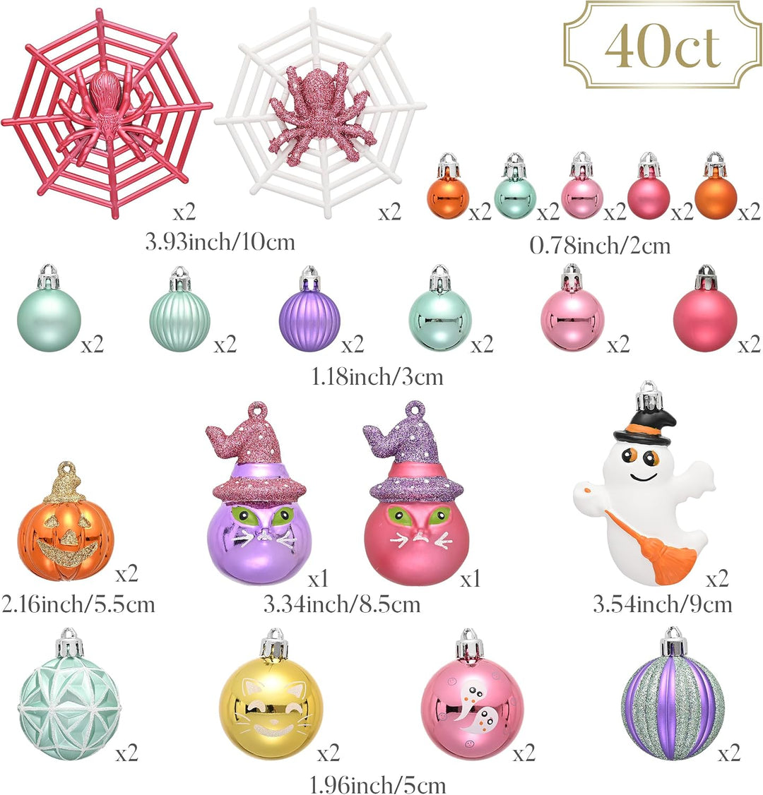 Valery Madelyn 40 Stücke Halloween Kugeln Ornamente (Rosa, Grün) | Freche Dekorative Bruchsichere Ha