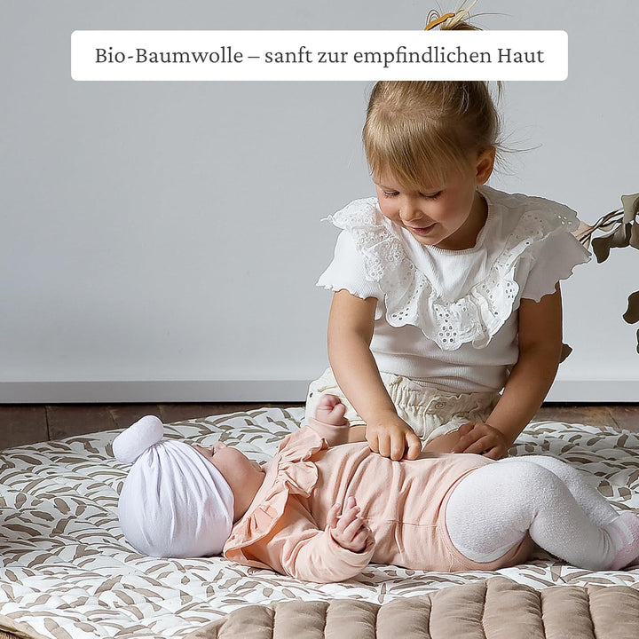 Toddlekind Krabbeldecke für Babys, Blattmuster, handgenäht, Baby-Spielmatte aus Bio-Baumwolle, 125 c