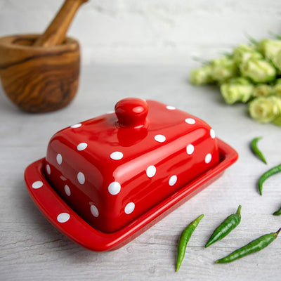City to Cottage - Butterdose Keramik | Rot und Weiss | Polka Dots | Handgemacht | 250 Gramm Keramik