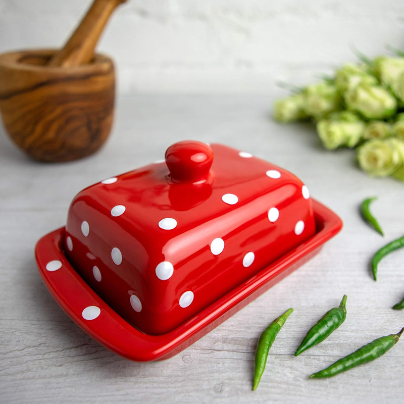 City to Cottage - Butterdose Keramik | Rot und Weiss | Polka Dots | Handgemacht | 250 Gramm Keramik