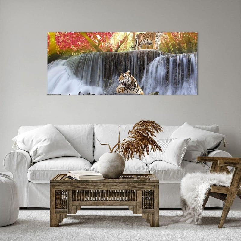 Wandbilder Dekoration Wohnzimmer Tiger natur tier paradies Panorama Bilder auf Leinwand 120x50cm Lei