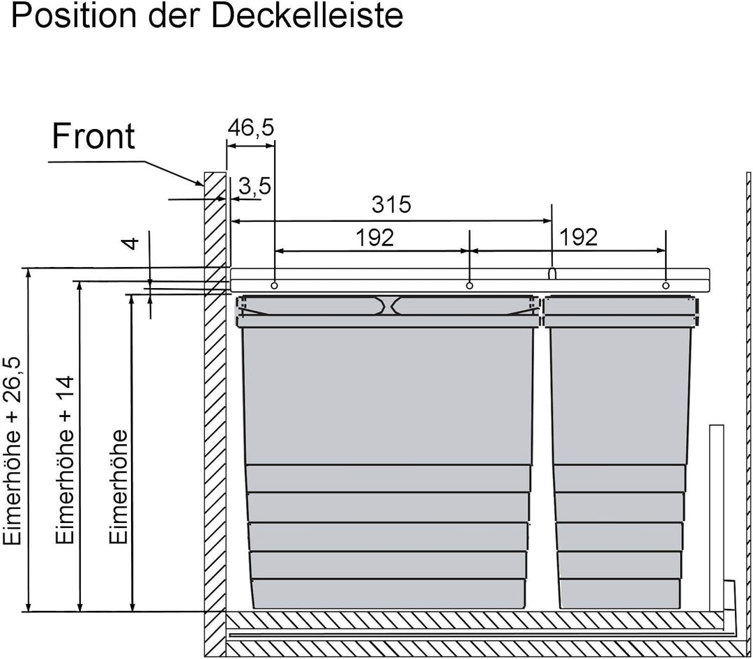 Ninka Abfalltrennsystem eins2vier KB 600 mm, Seitenstärke 16 mm Höhe 310 mm 2x 8L, 2x 17L, 1x 60er B