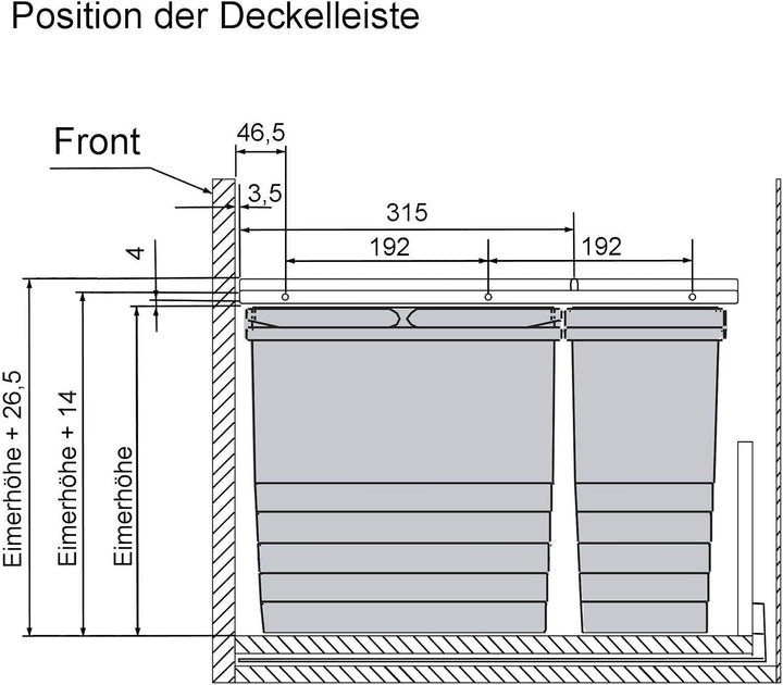 Ninka Abfalltrennsystem eins2vier KB 600 mm, Seitenstärke 16 mm Höhe 310 mm 2x 8L, 2x 17L, 1x 60er B