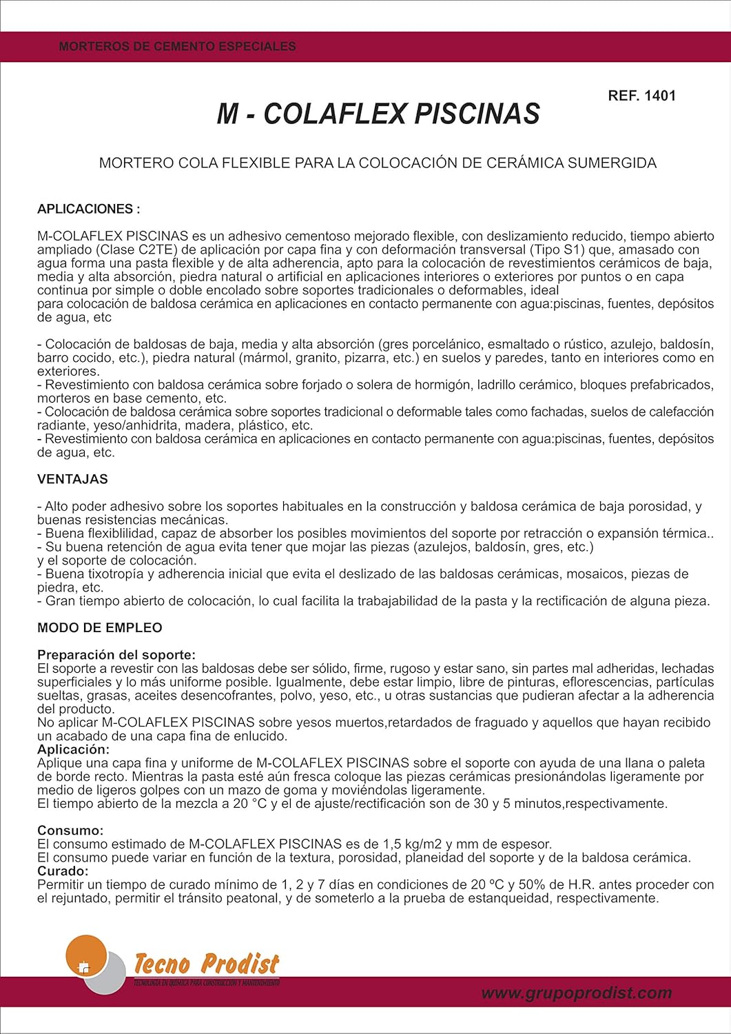 M-COLAFLEX POOLS von Tecno Prodist (2,5 Kg)Verbesserter flexibler Zementkleber, für die Verlegung vo