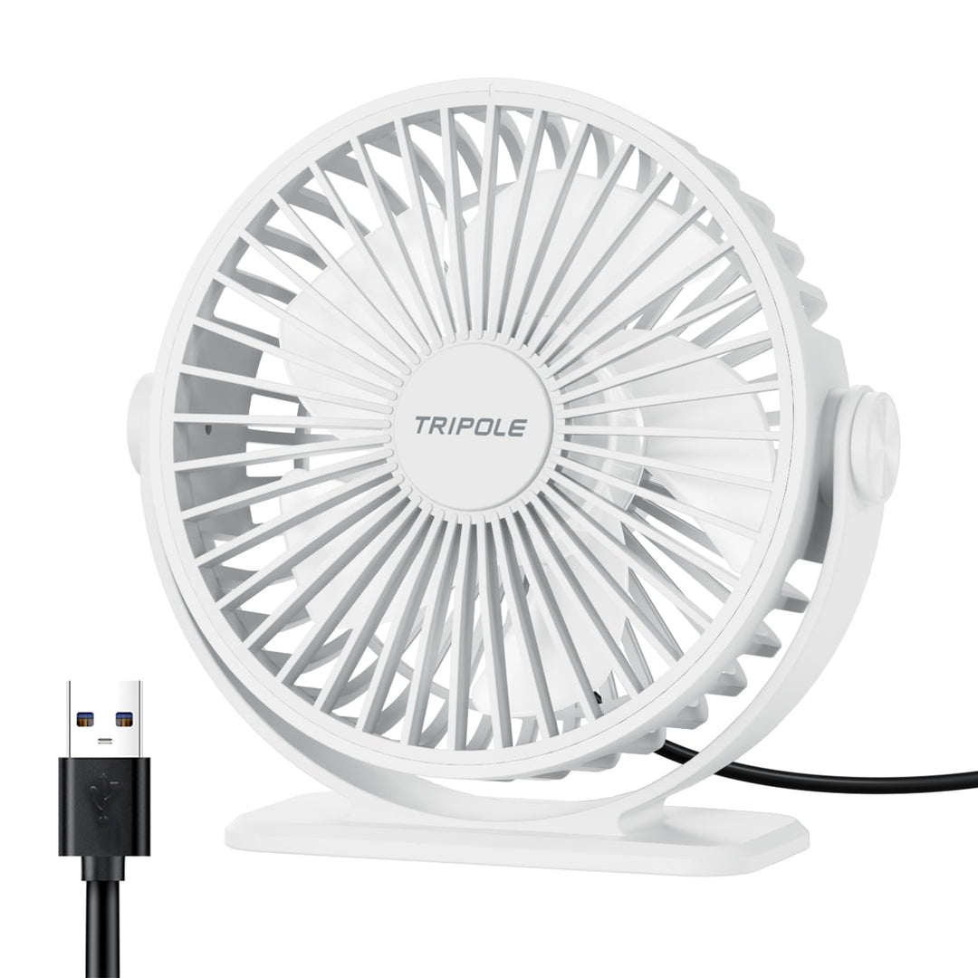 TriPole Ventilator Leiser, Mini Ventilator mit 3 Gang, USB Tischventilator Leistungsstarker Tragbare