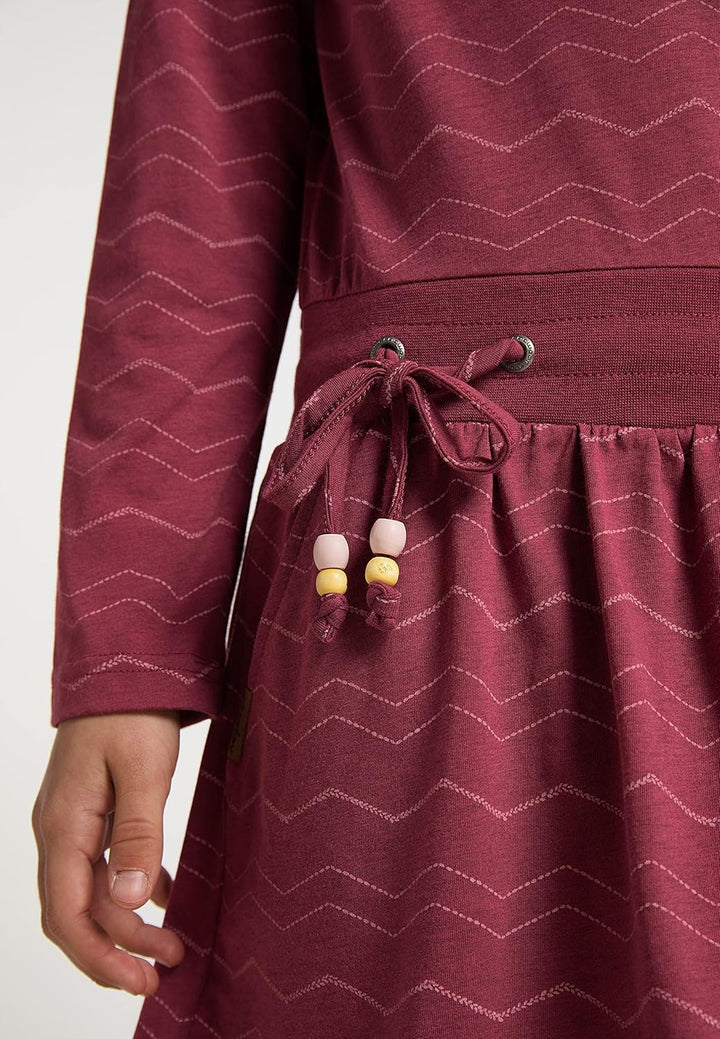 Ragwear Mädchen Kleid langärmelig mit Chevron-Muster, Kordel in der Taille, Taschen, 100% vegan, ide