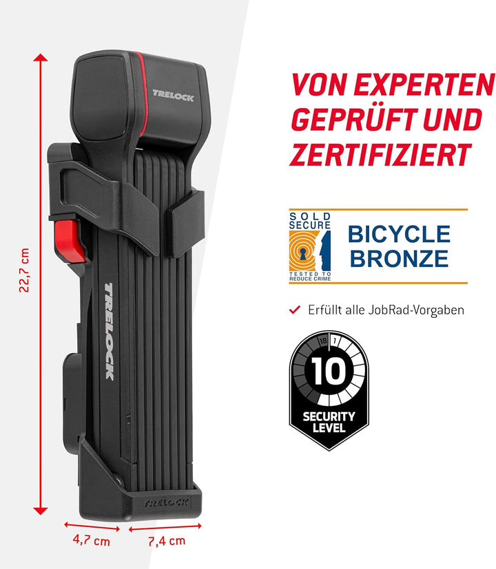 TRELOCK Fold-it Daily – Faltschloss 130 cm – inkl. X-Press-Halterung mit Tracking Tag Fach – Fahrrad