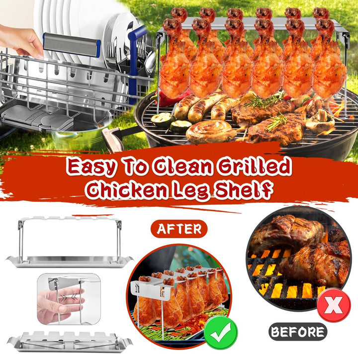 Hähnchenschenkel Halter Grill Zubehör für Backofen & Grill, Hähnchenkeulenhalter mit Auffangschale,