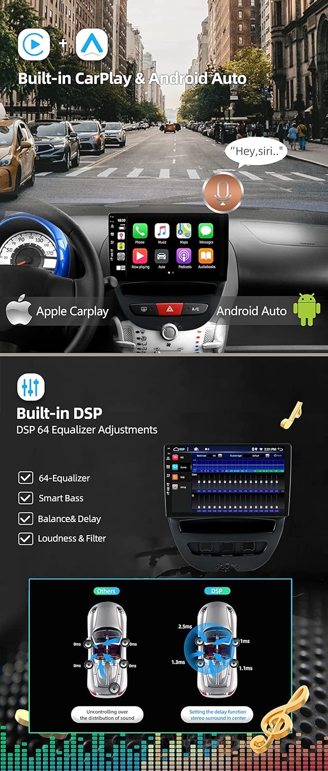 JOYX Android 12 IPS Autoradio Passt für Toyota Aygo/Peugeot 107/Citroen C1 (2005-2014) - 4G+64G - Ei