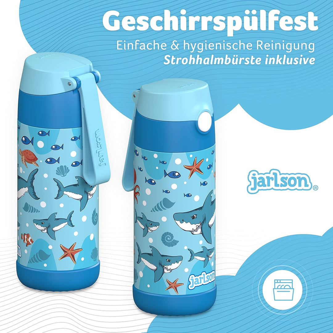 Jarlson® Trinkflasche Kinder Edelstahl Charli mit Strohhalm - Thermosflasche 350ml - TÜV geprüft - B