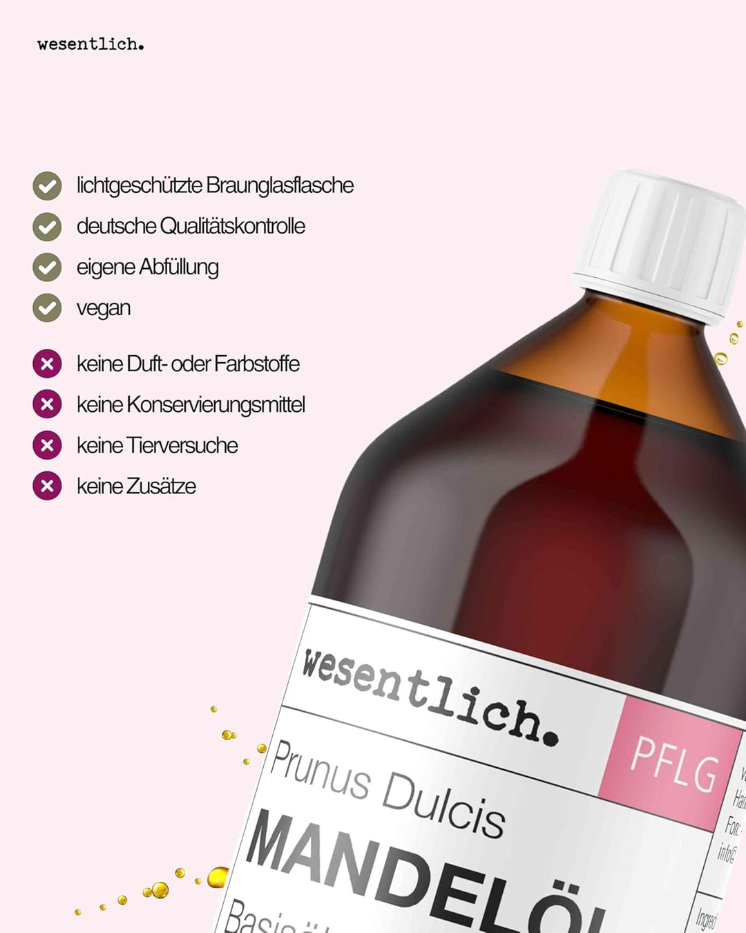 Mandelöl 1000ml - 100% reines Basisöl von wesentlich. - natürliche Pflege für Haut und Haar