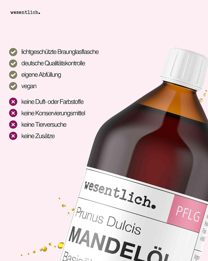 Mandelöl 1000ml - 100% reines Basisöl von wesentlich. - natürliche Pflege für Haut und Haar