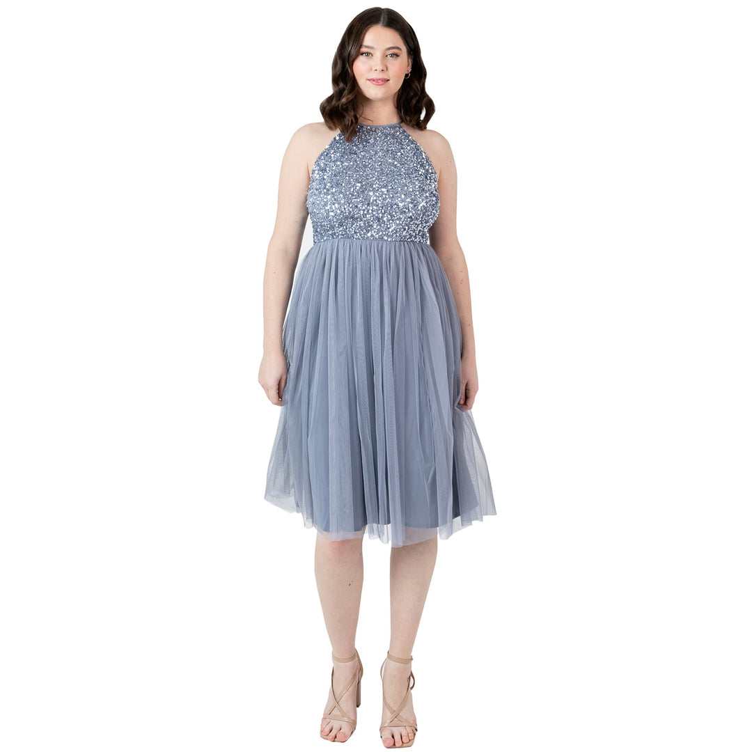 Maya Deluxe Damen Maya Deluxe Damen Embellished Halter Neck Midi Bridesmaid Dress Bridesmaid Dress (