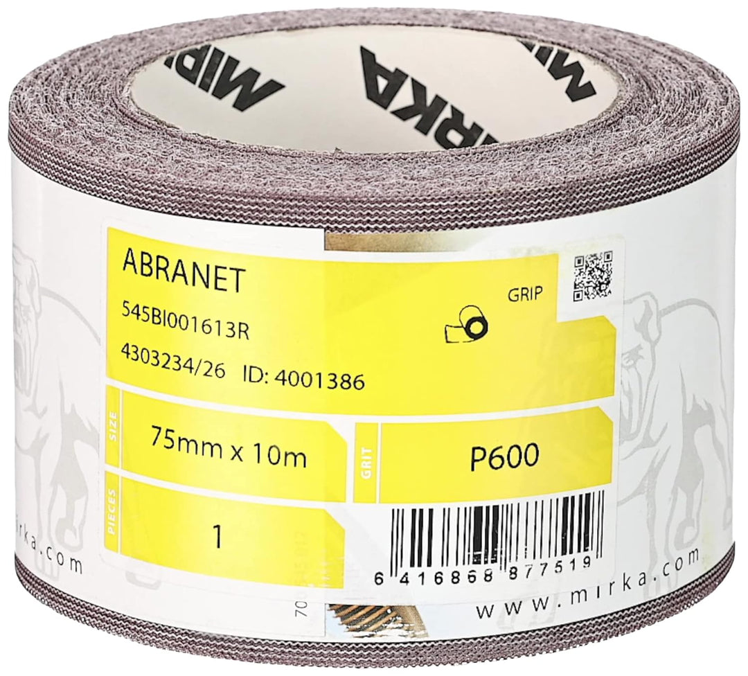 Mirka Abranet Netz-Schleifrolle 75 mm x 10 m Klett / Korn P600 / 1 Rolle / zum Schleifen von Holz, S