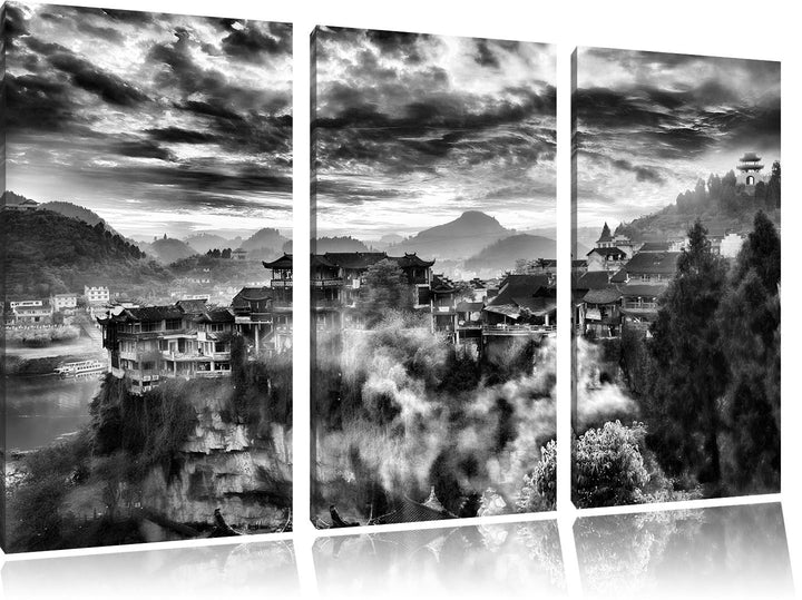 Pixxprint Gigantisches Dorf in China als Leinwandbild/Grösse: 3 Teilig (120x80) cm/Wandbild/Kunstdru