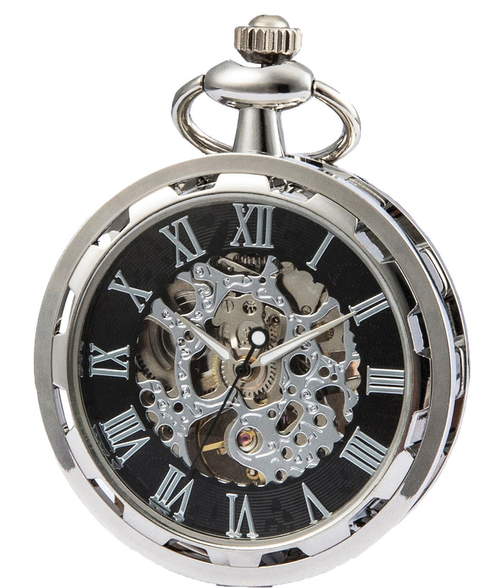 SEWOR Single Face Mechanische Handaufzugwerk Taschenuhr Silber Schwarz, Silber Schwarz