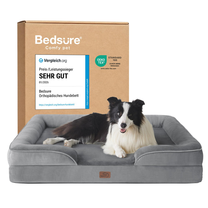 Bedsure orthopädisches Hundebett Ergonomisches Hundesofa - 89x63 cm Hundecouch mit eierförmiger Kist