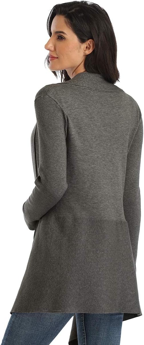 Dilgul Cardigan Damen Strickjacke Langarm Strickmantel Lang Pullover Open Front Unregelmässiger Saum