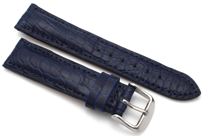 20mm XS Damenlänge Echt Alligator Vintage hangemacht in Deutschland Uhrenarmband Blau