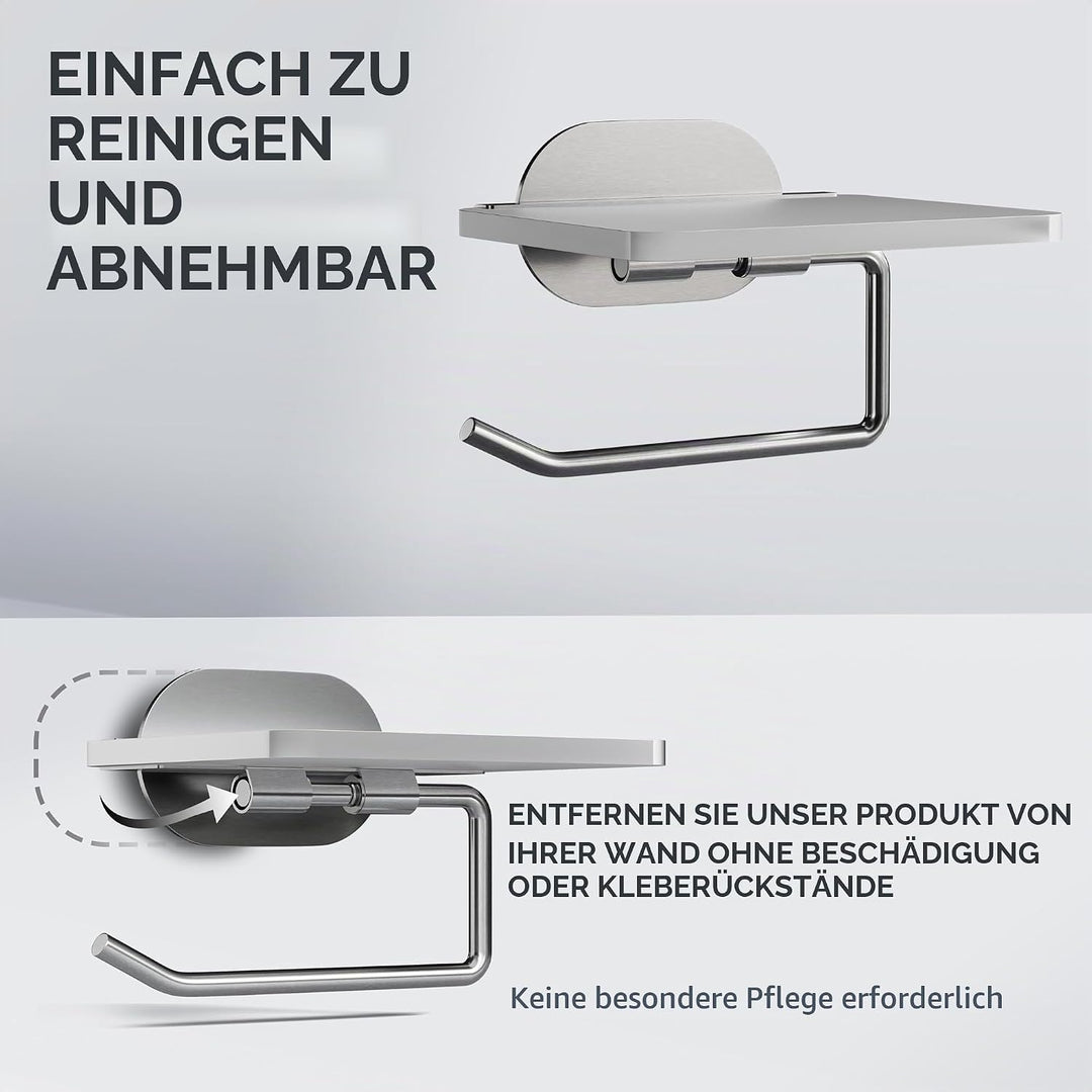ovimar Toilettenpapierhalter Helnaes Papierrollenhalter mit Glasablage Silber 3M | Klopapierhalter s