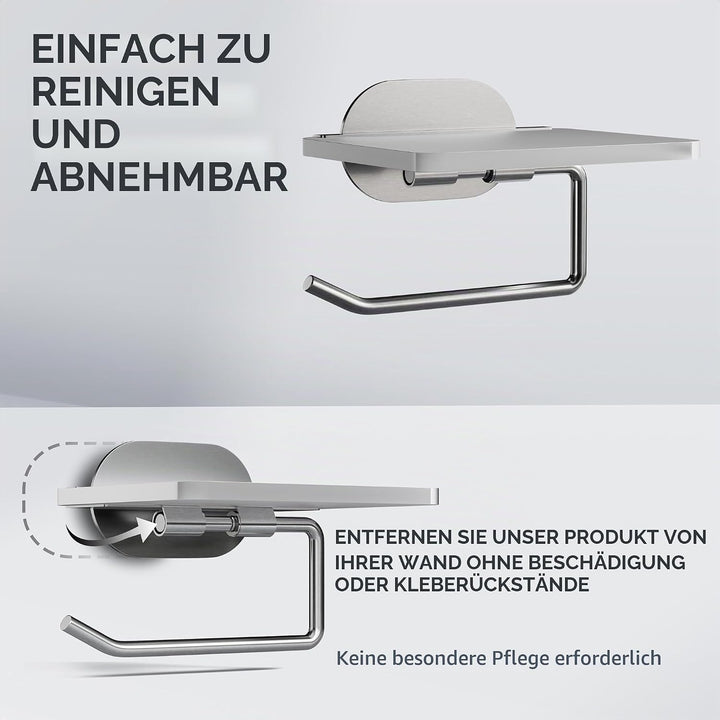 ovimar Toilettenpapierhalter Helnaes Papierrollenhalter mit Glasablage Silber 3M | Klopapierhalter s